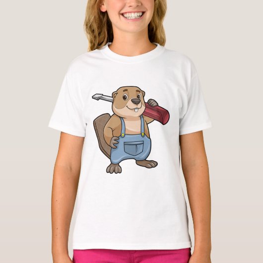 Beaver als ambachtsman met moersleutel t-shirt (Voorkant)