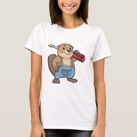 Beaver als ambachtsman met moersleutel t-shirt (Voorkant)