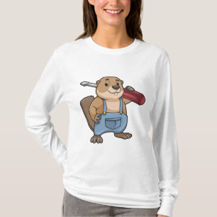 Beaver als ambachtsman met moersleutel t-shirt