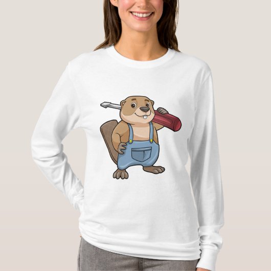 Beaver als ambachtsman met moersleutel t-shirt (Voorkant)