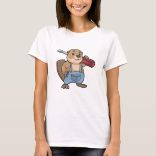 Beaver als ambachtsman met schroevendraaier t-shirt