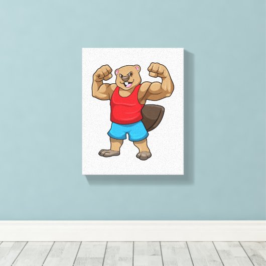 Beaver als Bodybuilder met grote bovenarmen Canvas Afdruk (Insitu (Houten vloer))