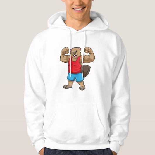 Beaver als Bodybuilder met grote bovenarmen Hoodie (Voorkant)