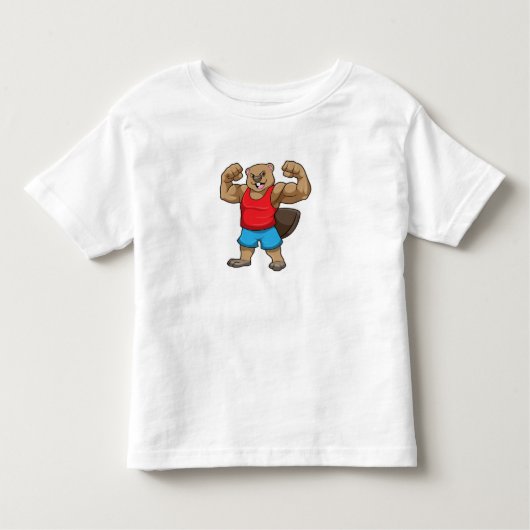 Beaver als Bodybuilder met grote bovenarmen Kinder Shirts (Voorkant)