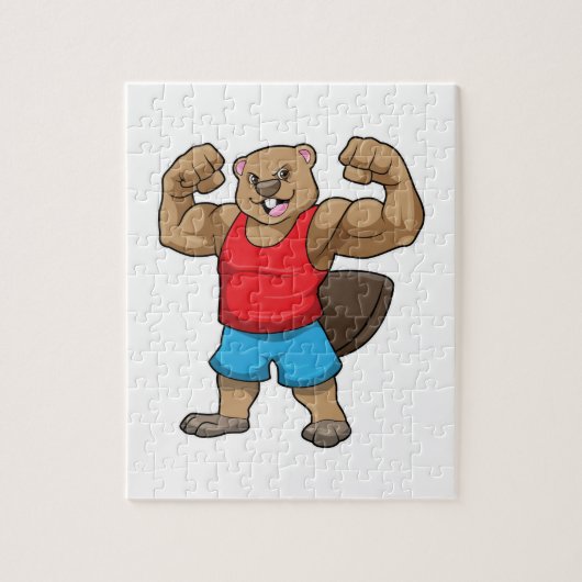 Beaver als Bodybuilder met grote bovenarmen Legpuzzel (Verticaal)