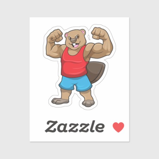 Beaver als Bodybuilder met grote bovenarmen Sticker (Vel)