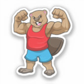 Beaver als Bodybuilder met grote bovenarmen Sticker (Voorkant)