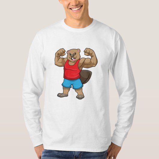 Beaver als Bodybuilder met grote bovenarmen T-shirt (Voorkant)