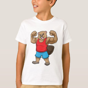 Beaver als Bodybuilder met grote bovenarmen T-shirt