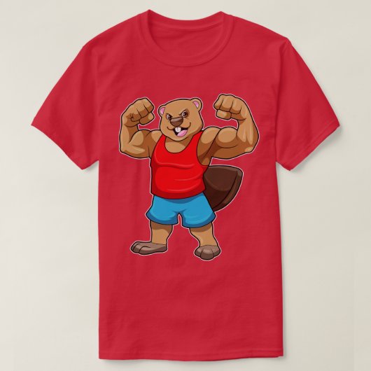 Beaver als Bodybuilder met grote bovenarmen T-shirt (Design voorkant)