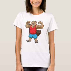 Beaver als Bodybuilder met grote bovenarmen T-shirt
