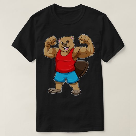 Beaver als Bodybuilder met grote bovenarmen T-shirt (Design voorkant)