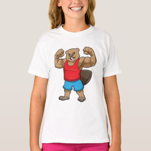 Beaver als Bodybuilder met grote bovenarmen T-shirt