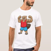 Beaver als Bodybuilder met grote bovenarmen T-shirt (Voorkant)