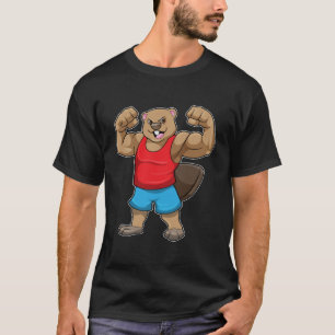 Beaver als Bodybuilder met grote bovenarmen T-shirt