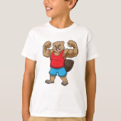 Beaver als Bodybuilder met grote bovenarmen T-shirt (Voorkant)