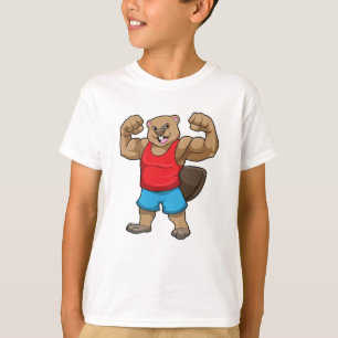 Beaver als Bodybuilder met grote bovenarmen T-shirt
