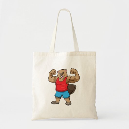 Beaver als Bodybuilder met grote bovenarmen Tote Bag (Voorkant)