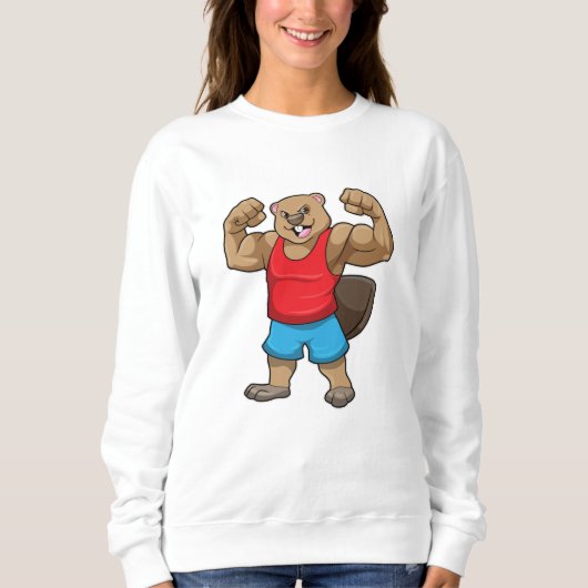 Beaver als Bodybuilder met grote bovenarmen Trui (Voorkant)