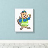 Beaver als politieagent met klokkenluider canvas afdruk (Insitu (Houten vloer))