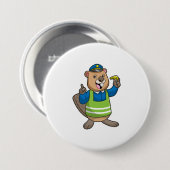 Beaver als politieagent met klokkenluider ronde button 7,6 cm (Voorkant /achterkant)