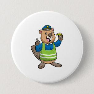 Beaver als politieagent met klokkenluider ronde button 7,6 cm