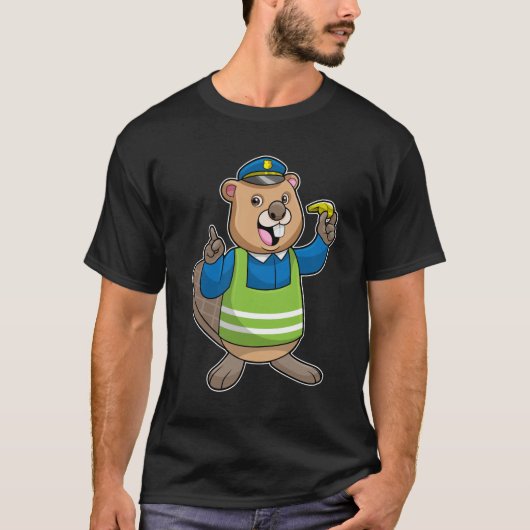 Beaver als politieagent met klokkenluider t-shirt (Voorkant)