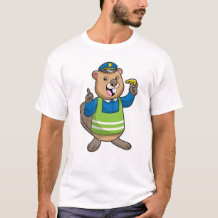 Beaver als politieagent met klokkenluider t-shirt