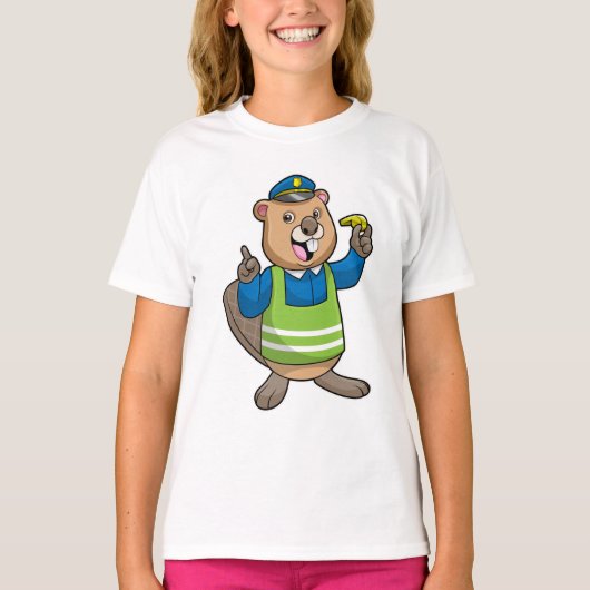 Beaver als politieagent met klokkenluider t-shirt (Voorkant)