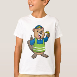 Beaver als politieagent met klokkenluider t-shirt