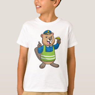 Beaver als politieagent met klokkenluider t-shirt