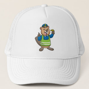 Beaver als politieagent met klokkenluider trucker pet