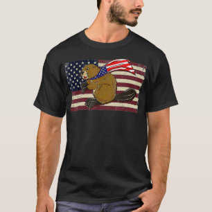 Beaver American Flag T-shirt