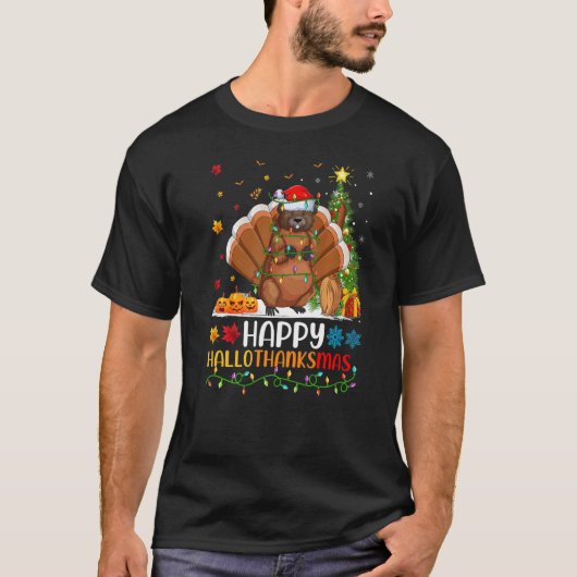 Beaver Animal Happy Beaver Hellothanksmas T-shirt (Voorkant)