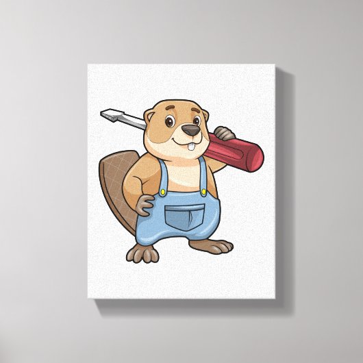 Beaver as Craftsman with Wrench Canvas Afdruk (Voorkant)