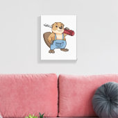 Beaver as Craftsman with Wrench Canvas Afdruk (Insitu (Woonkamer))