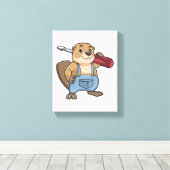 Beaver as Craftsman with Wrench Canvas Afdruk (Insitu (Houten vloer))