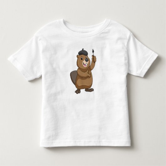 Beaver as Painter with Paint brush Kinder Shirts (Voorkant)