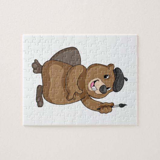 Beaver as Painter with Paint brush Legpuzzel (Horizontaal)