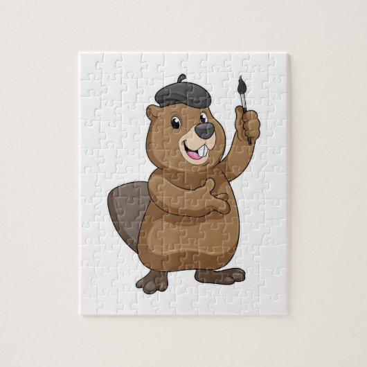 Beaver as Painter with Paint brush Legpuzzel (Verticaal)