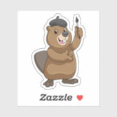 Beaver as Painter with Paint brush Sticker (Vel)