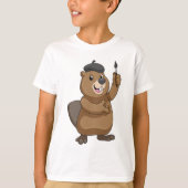 Beaver as Painter with Paint brush T-shirt (Voorkant)