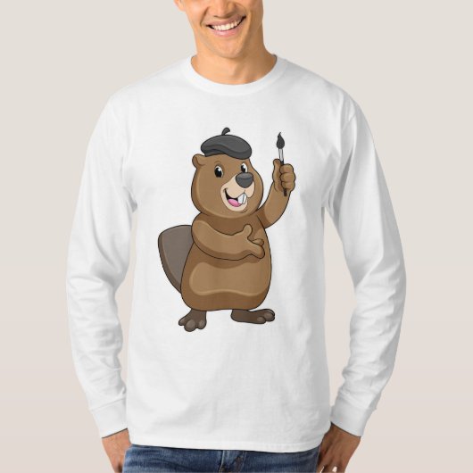 Beaver as Painter with Paint brush T-shirt (Voorkant)