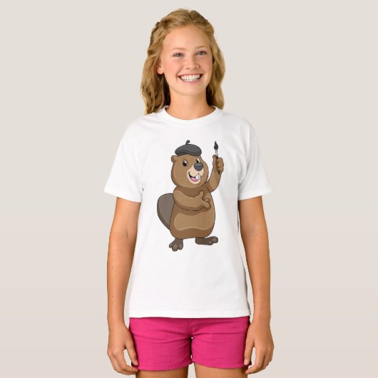 Beaver as Painter with Paint brush T-shirt (Voorkant volledig)