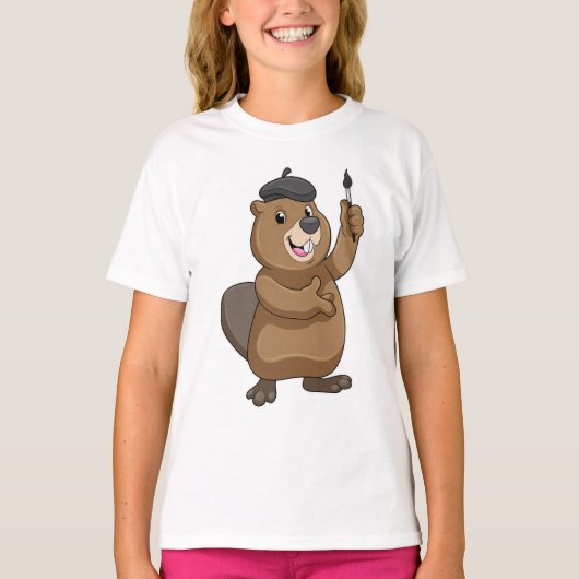 Beaver as Painter with Paint brush T-shirt (Voorkant)