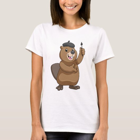 Beaver as Painter with Paint brush T-shirt (Voorkant)