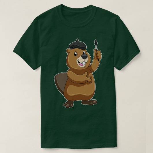 Beaver as Painter with Paint brush T-shirt (Design voorkant)