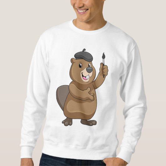 Beaver as Painter with Paint brush Trui (Voorkant)