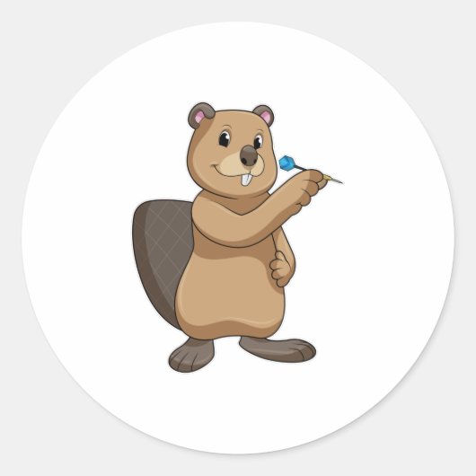 Beaver at Darts Ronde Sticker (Voorkant)