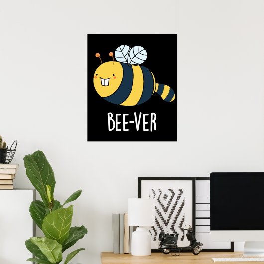 Beaver bee pun Dark BG Poster (Thuiskantoor)